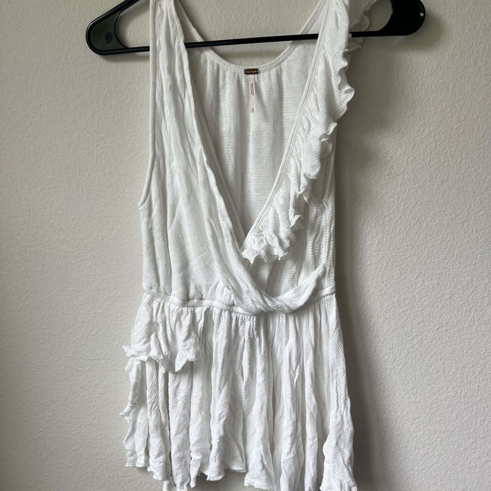 Free People White Ruffled Wrap Blouse